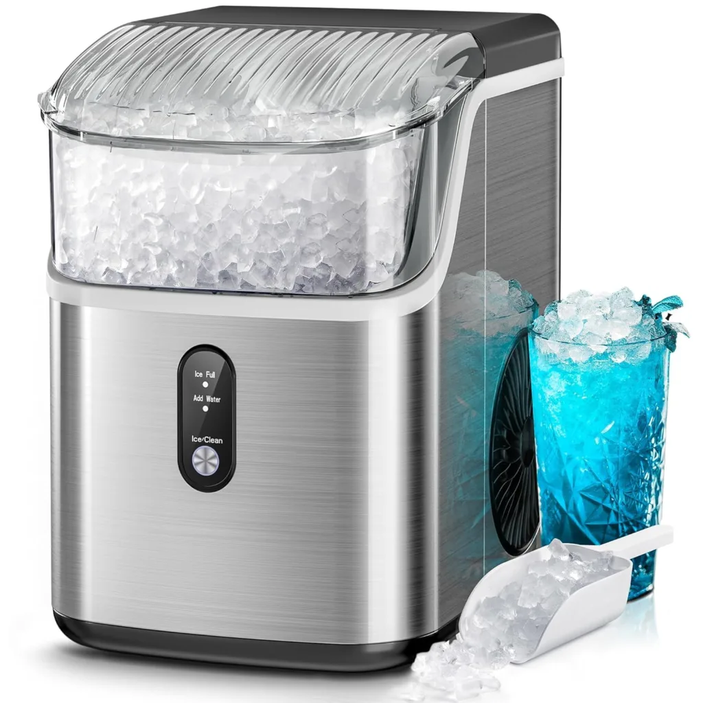 Kismile nugget ice maker on a kitchen counter