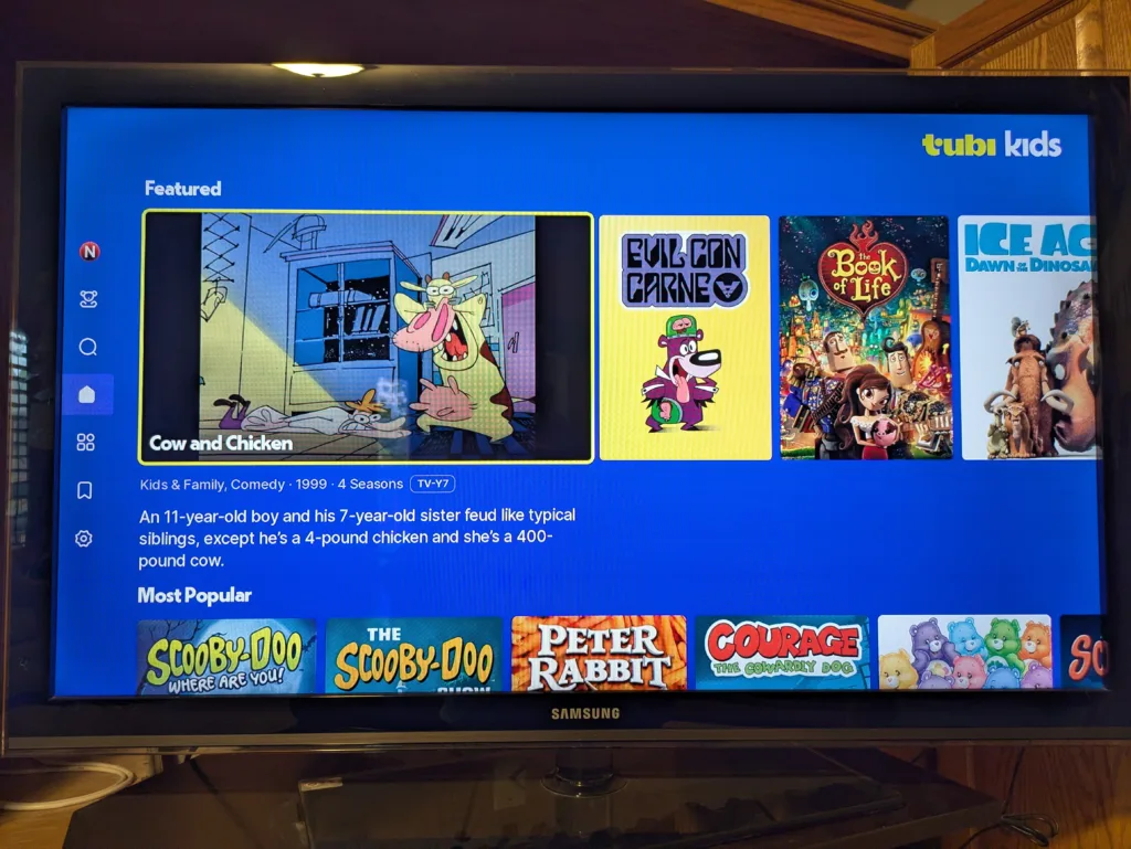 Tubi Kids home page