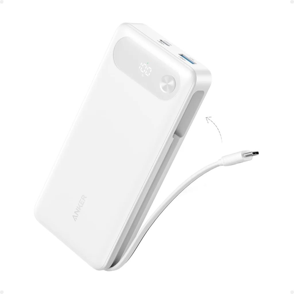 White Anker Power Bank with USB cable