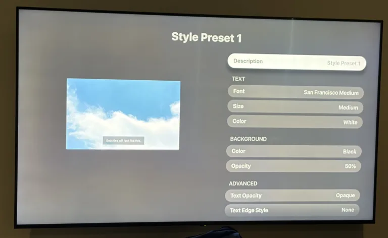 Photo of Apple TV subtitle settings menu