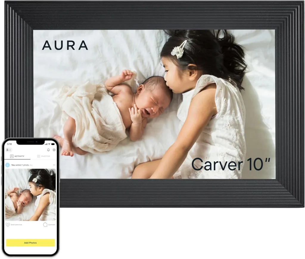 Aura Carver Digital Frame against a white backdrop.