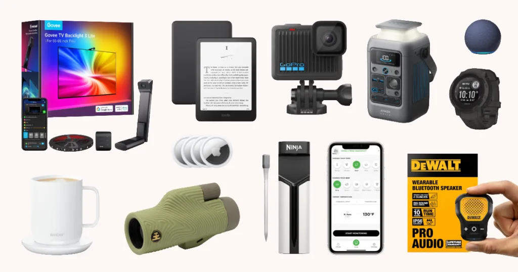 Fathers Day gift guide items on a white background