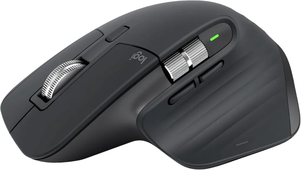 Logitech MX Master 3S on a white backdrop.