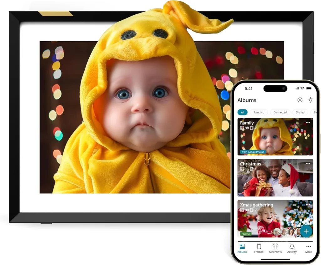 A Nixplay Smart Frame in front of a white backdrop.