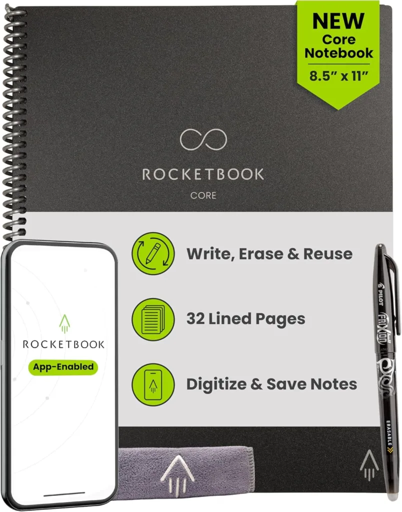 The Rocketbook Core Notebook against a white backdrop.