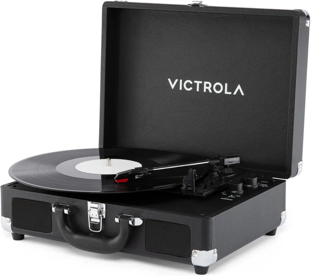 A Victrola Bluetooth Record Player Streamer against a white backdrop.