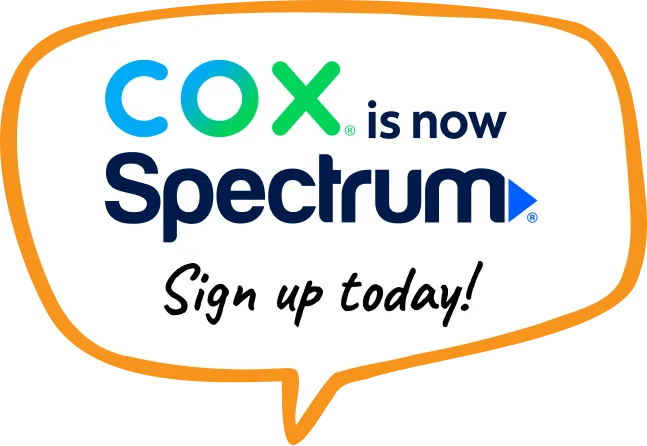 Cox is now Spectrum in a speech bubble that says sign up today