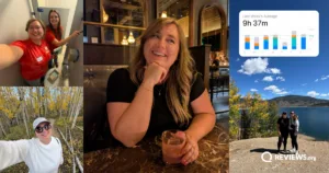Collage of photos from a month-long social media break, where a woman spends times with friends, out in nature, and finds enjoyment in staying present.